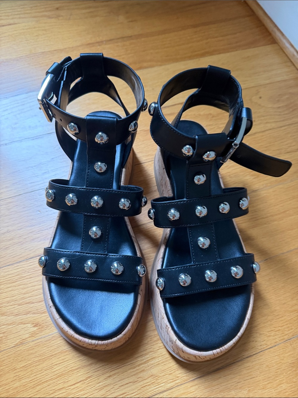 Michael Kors Black Studded Cork Wedge Sandals